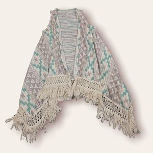 🎄4x$50🔥 XHILARATION IVORY SOUTHWESTERN PRINT FRINGE BOHO VEST